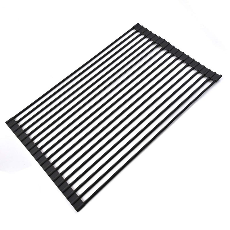 Ahyuan Large Roll up Dish Drying Rack Foldable Dish Rack Over Sink Dish Drainer Roll-up Sink Drying Rack Full Silicone Coated Stainless Still Dish Drying Rack (Matte Black, 17.7''X13.13'') - Image 1